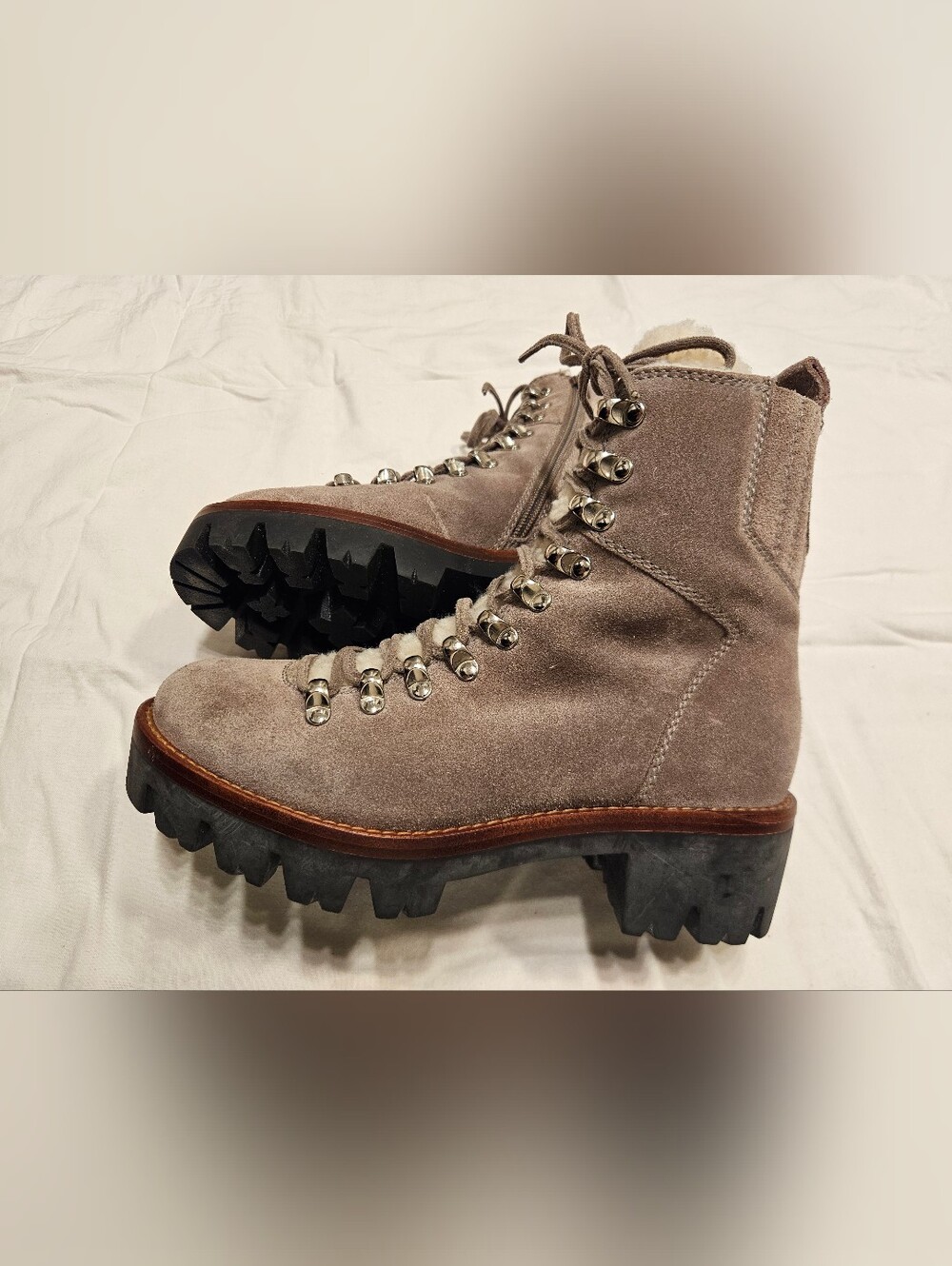 Jeffrey Campbell Culvert Suede Sherpa Hiker Boots Taupe Size 6